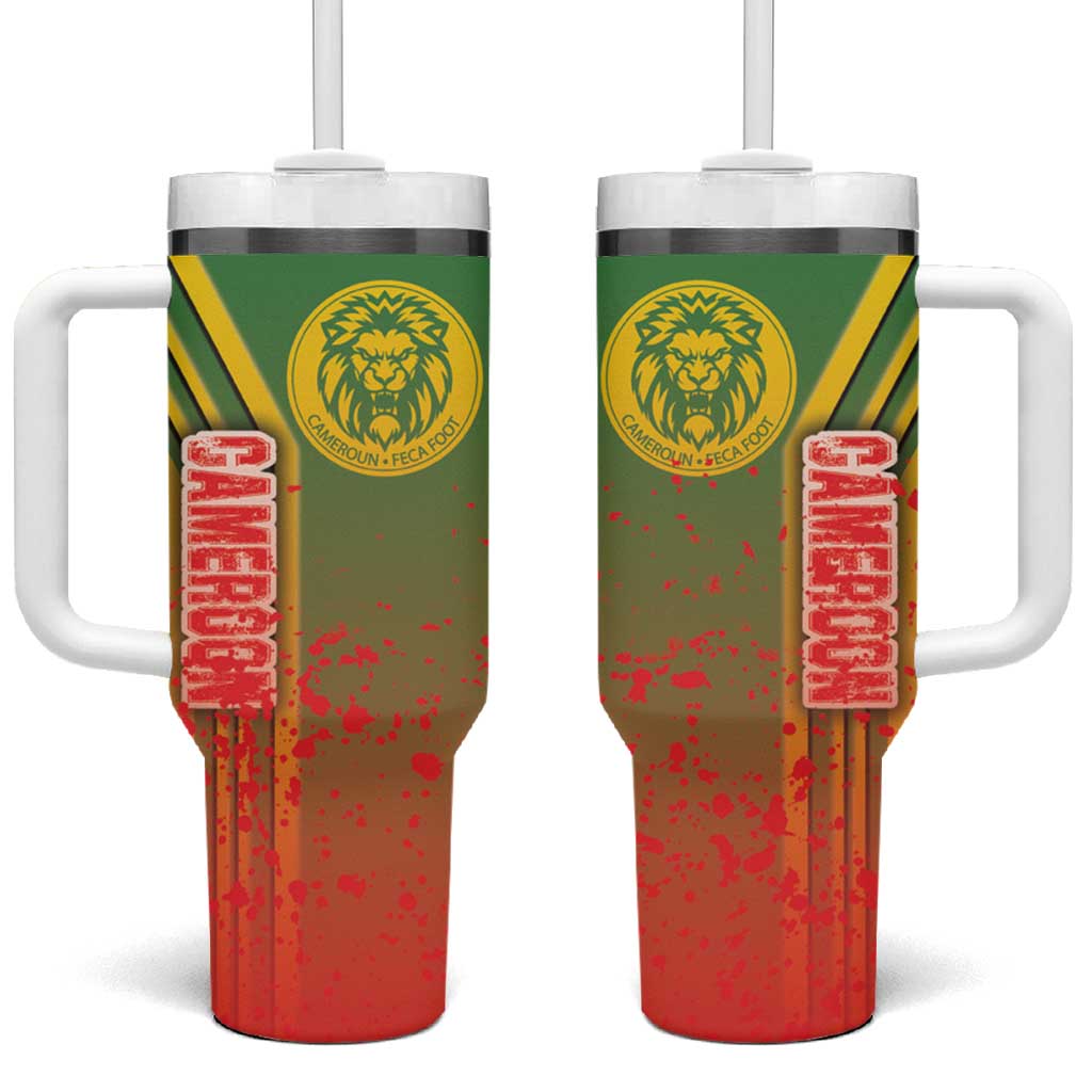 Cameroon Soccer Tumbler With Handle Indomitable Lions Football - Road To Champion