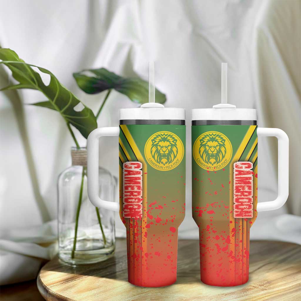 Cameroon Soccer Tumbler With Handle Indomitable Lions Football - Road To Champion
