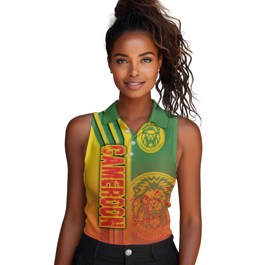 Cameroon Soccer Women Sleeveless Polo Shirt Indomitable Lions Football - Road To Champion