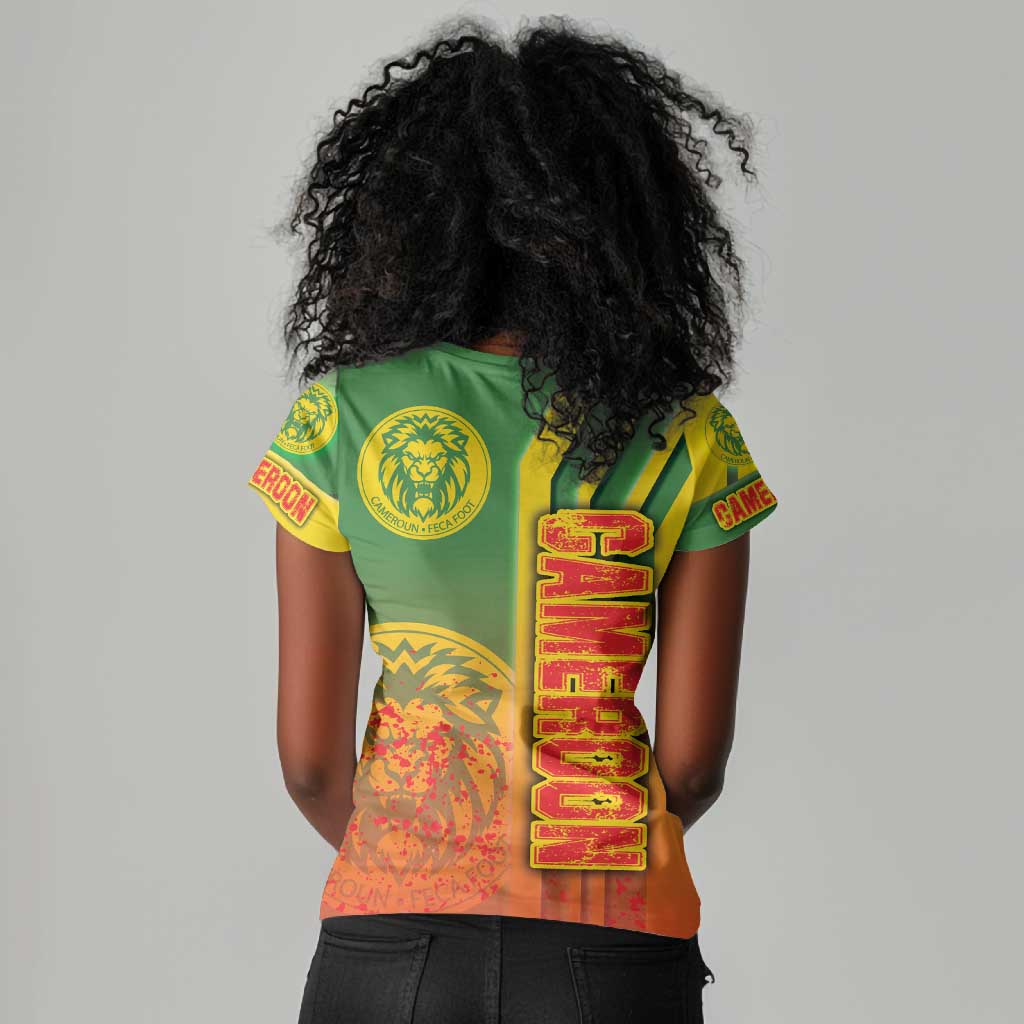 Cameroon Soccer Women V-Neck T-Shirt Indomitable Lions Football - Road To Champion