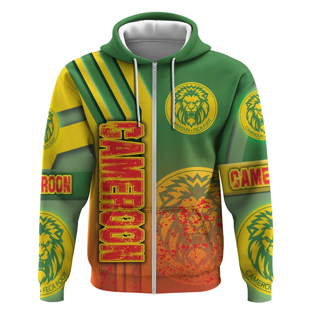 Cameroon Soccer Zip Hoodie Indomitable Lions Football - Road To Champion