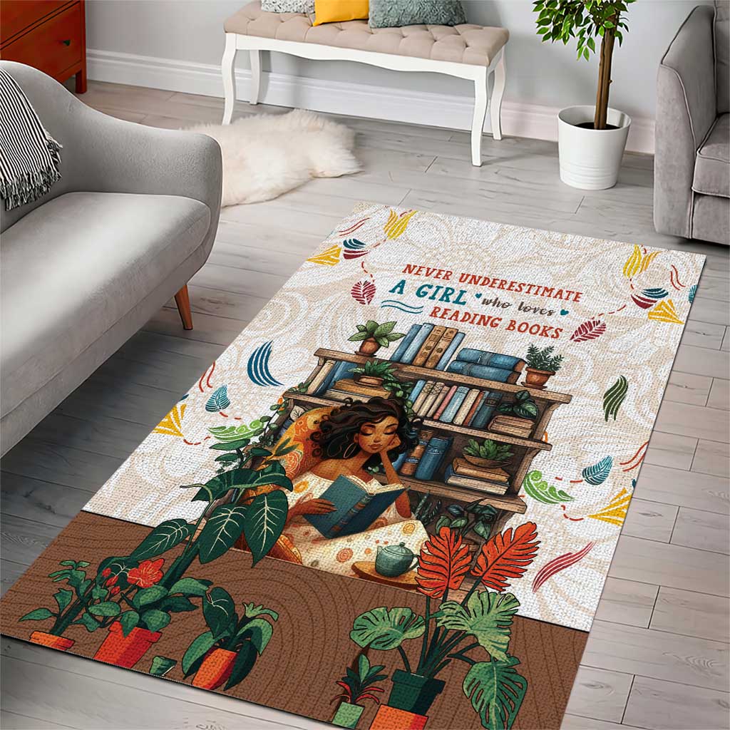 Never Underestimate A Girl Who Loves Reading Books Area Rug African Book Lovers