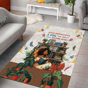 Never Underestimate A Girl Who Loves Reading Books Area Rug African Book Lovers