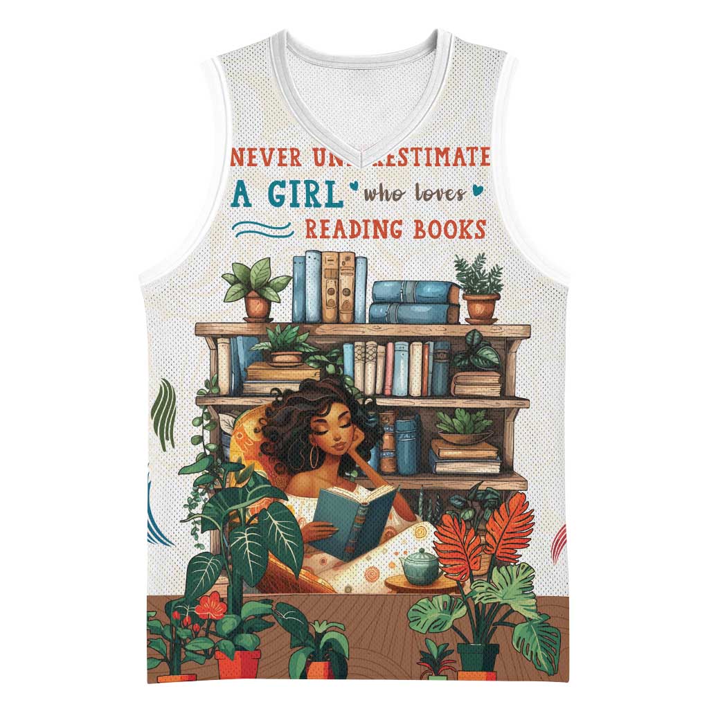 Never Underestimate A Girl Who Loves Reading Books Basketball Jersey African Book Lovers - African Pride