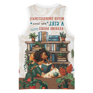 Never Underestimate A Girl Who Loves Reading Books Basketball Jersey African Book Lovers - African Pride