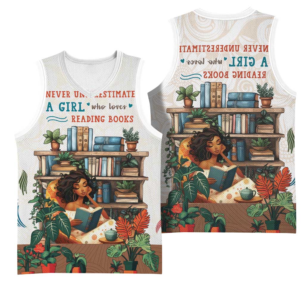 Never Underestimate A Girl Who Loves Reading Books Basketball Jersey African Book Lovers - African Pride