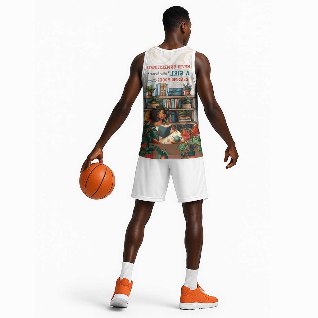 Never Underestimate A Girl Who Loves Reading Books Basketball Jersey African Book Lovers - African Pride