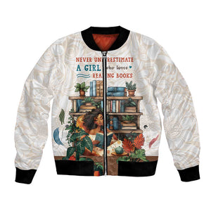 Never Underestimate A Girl Who Loves Reading Books Bomber Jacket African Book Lovers
