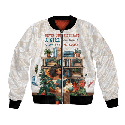 Never Underestimate A Girl Who Loves Reading Books Bomber Jacket African Book Lovers