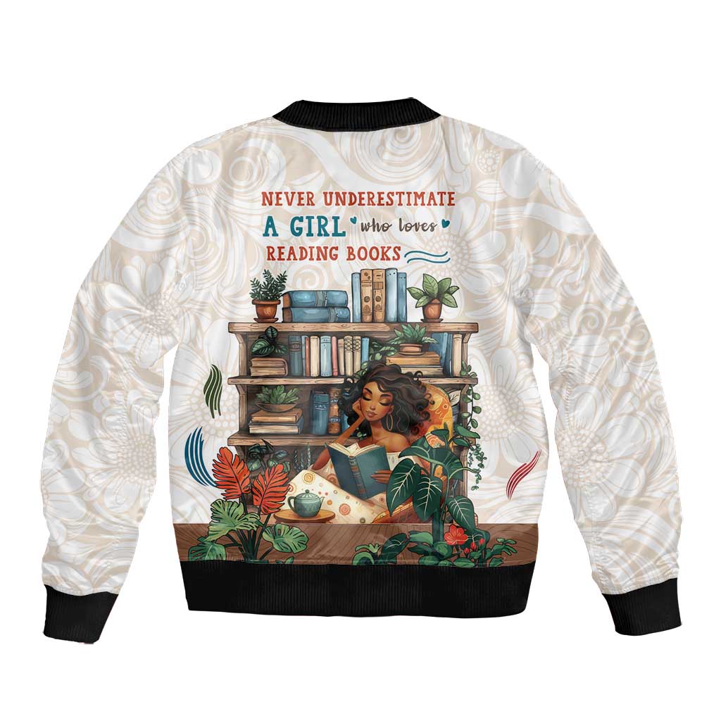 Never Underestimate A Girl Who Loves Reading Books Bomber Jacket African Book Lovers
