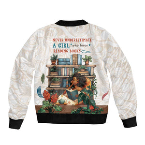 Never Underestimate A Girl Who Loves Reading Books Bomber Jacket African Book Lovers