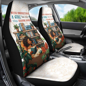 Never Underestimate A Girl Who Loves Reading Books Car Seat Cover African Book Lovers