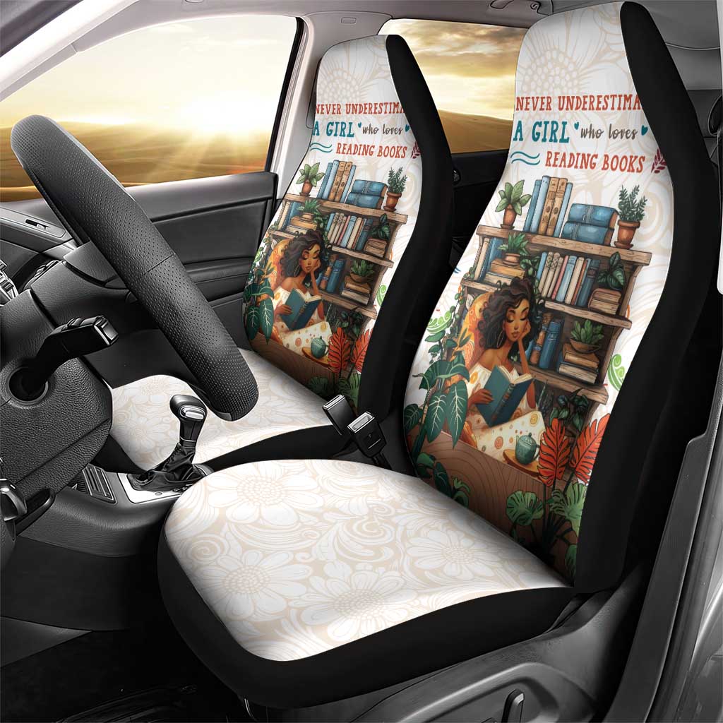 Never Underestimate A Girl Who Loves Reading Books Car Seat Cover African Book Lovers
