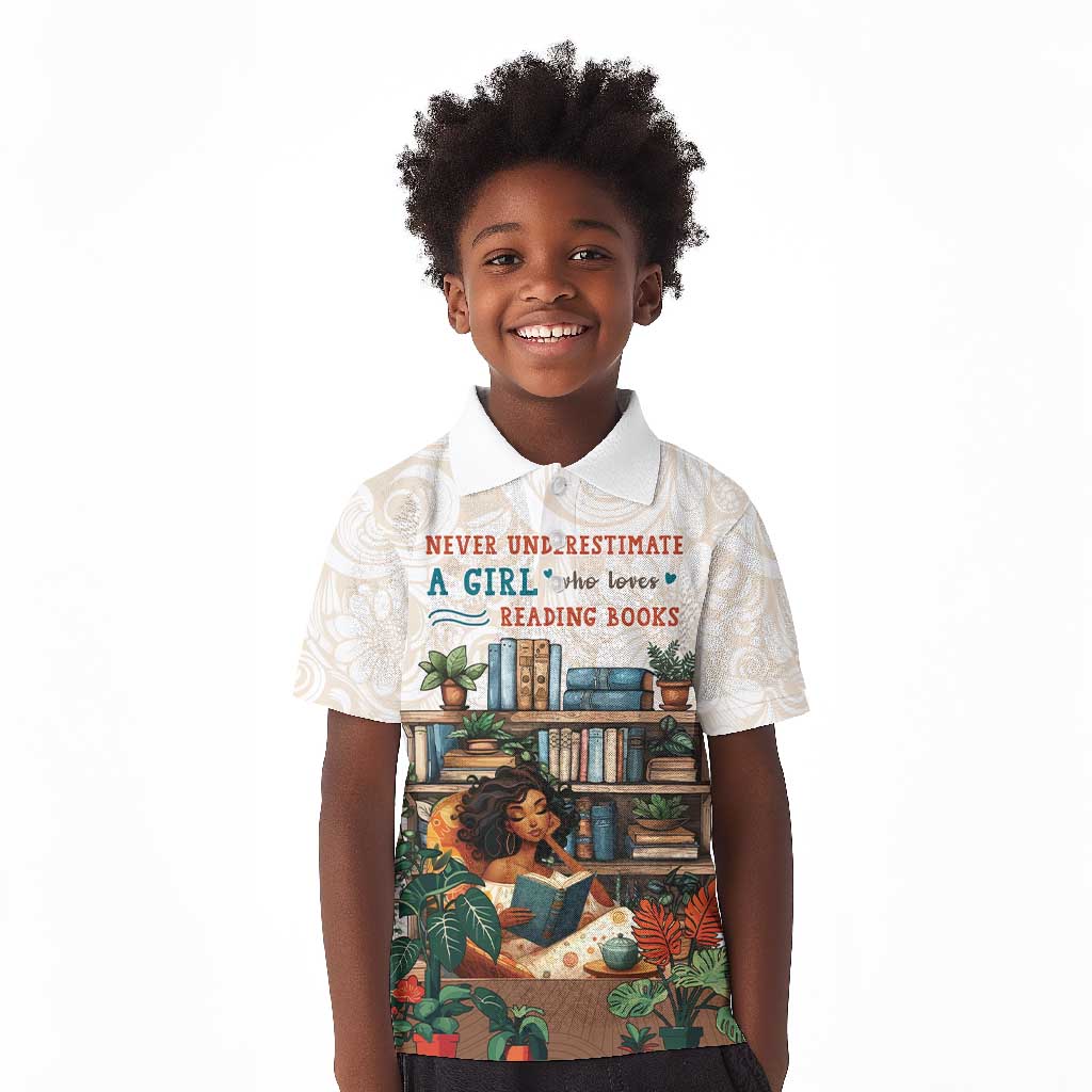 Never Underestimate A Girl Who Loves Reading Books Kid Polo Shirt African Book Lovers