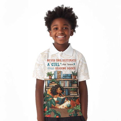 Never Underestimate A Girl Who Loves Reading Books Kid Polo Shirt African Book Lovers