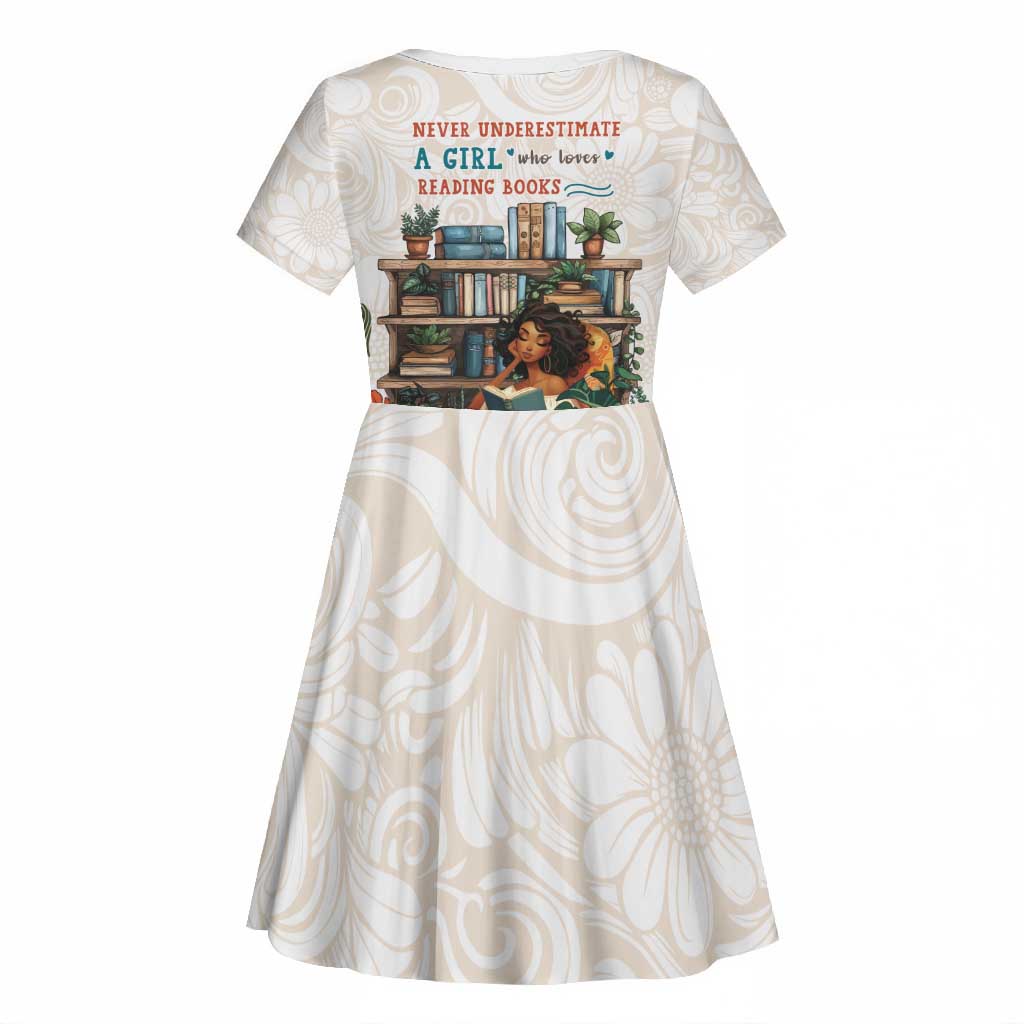 Never Underestimate A Girl Who Loves Reading Books Kid Short Sleeve Dress African Book Lovers