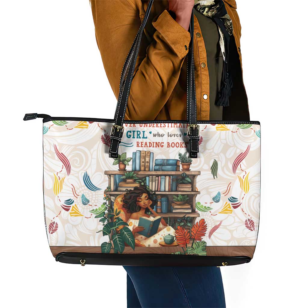 Never Underestimate A Girl Who Loves Reading Books Leather Tote Bag African Book Lovers