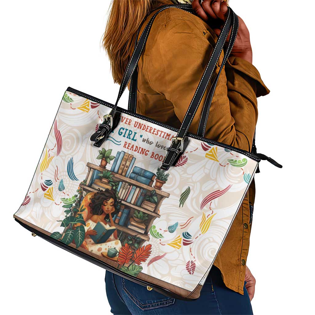 Never Underestimate A Girl Who Loves Reading Books Leather Tote Bag African Book Lovers