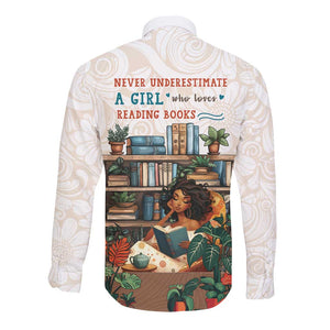 Never Underestimate A Girl Who Loves Reading Books Long Sleeve Button Shirt African Book Lovers