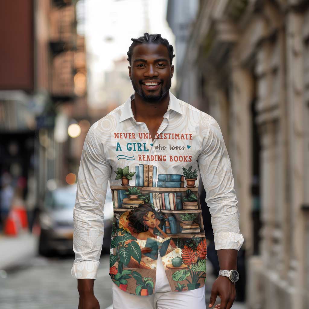 Never Underestimate A Girl Who Loves Reading Books Long Sleeve Button Shirt African Book Lovers
