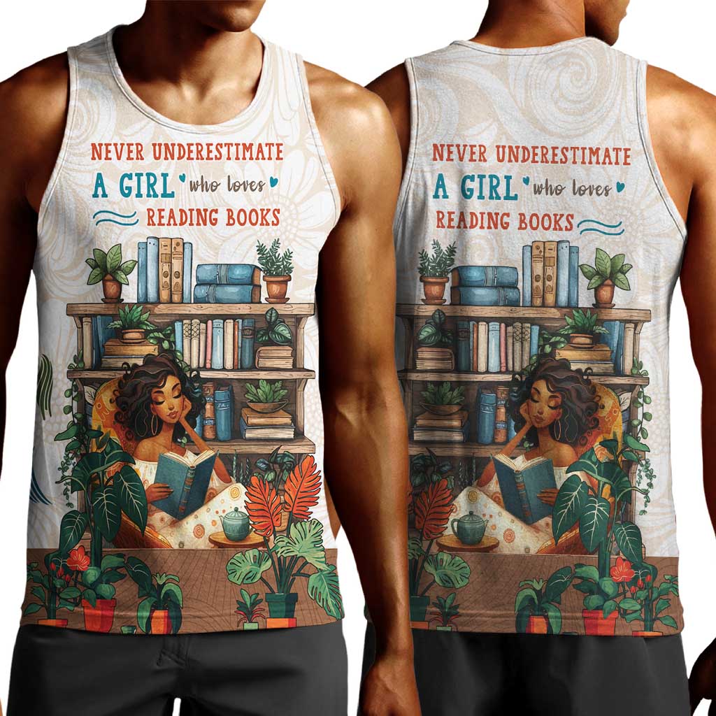 Never Underestimate A Girl Who Loves Reading Books Men Tank Top African Book Lovers
