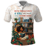 Never Underestimate A Girl Who Loves Reading Books Polo Shirt African Book Lovers