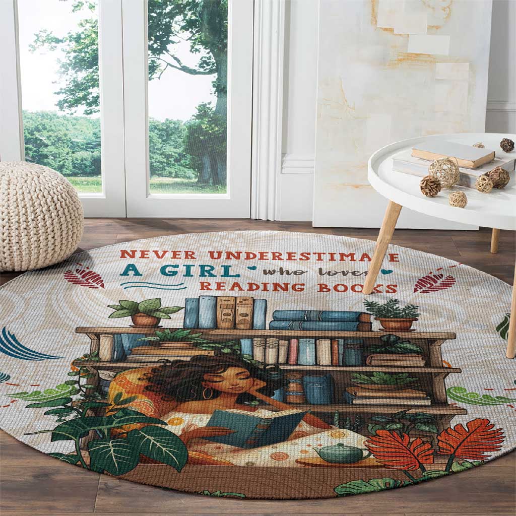 Never Underestimate A Girl Who Loves Reading Books Round Carpet African Book Lovers