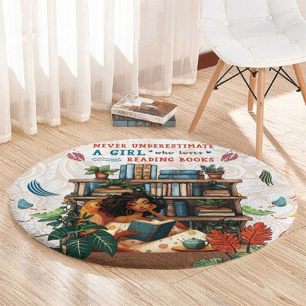 Never Underestimate A Girl Who Loves Reading Books Round Carpet African Book Lovers