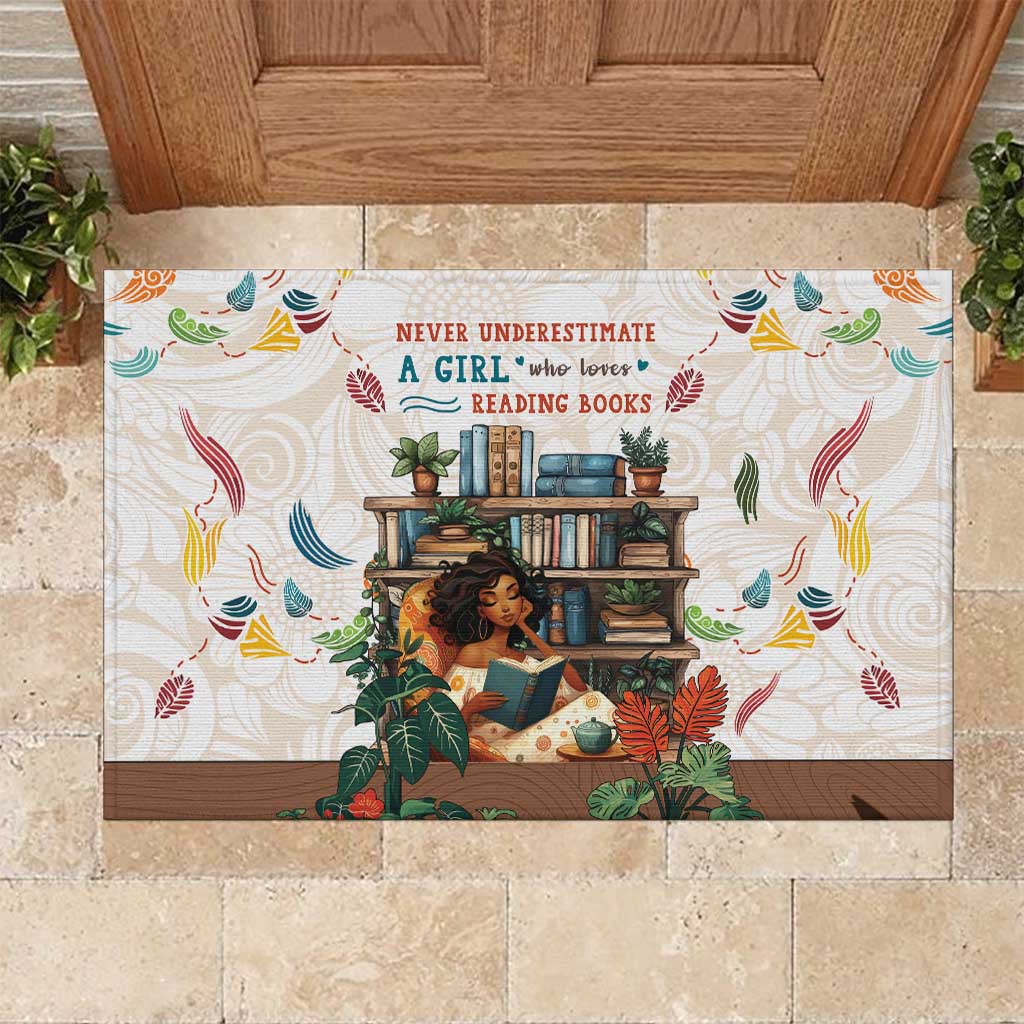 Never Underestimate A Girl Who Loves Reading Books Rubber Doormat African Book Lovers