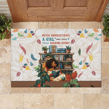 Never Underestimate A Girl Who Loves Reading Books Rubber Doormat African Book Lovers