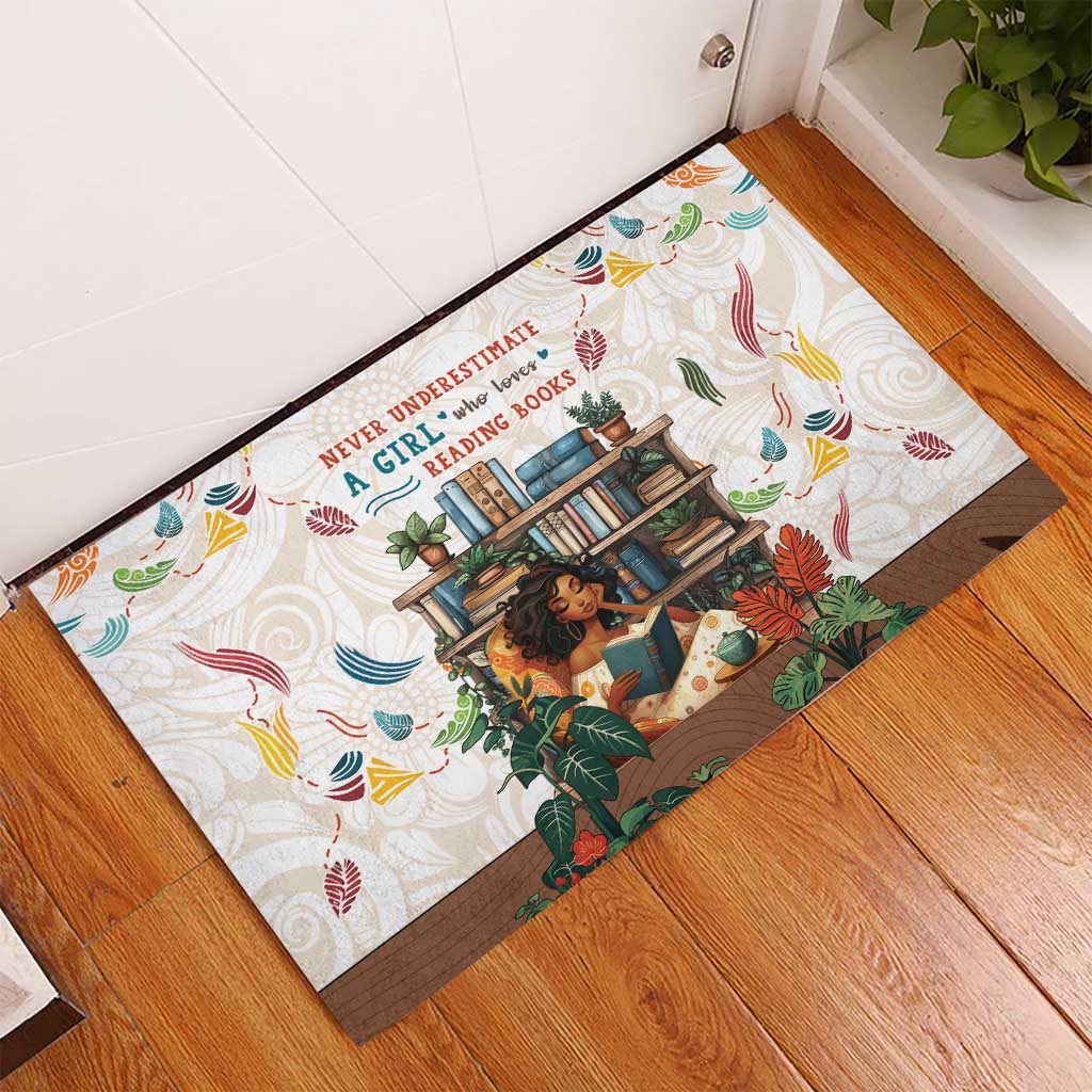 Never Underestimate A Girl Who Loves Reading Books Rubber Doormat African Book Lovers