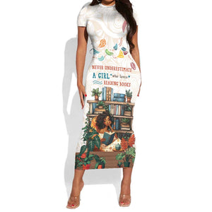 Never Underestimate A Girl Who Loves Reading Books Short Sleeve Bodycon Dress African Book Lovers DT04