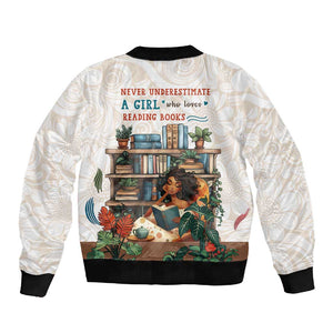 Never Underestimate A Girl Who Loves Reading Books Sleeve Zip Bomber Jacket African Book Lovers
