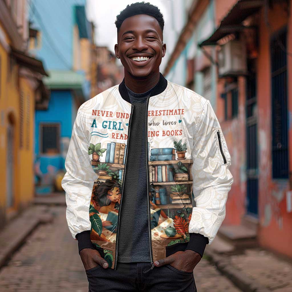 Never Underestimate A Girl Who Loves Reading Books Sleeve Zip Bomber Jacket African Book Lovers