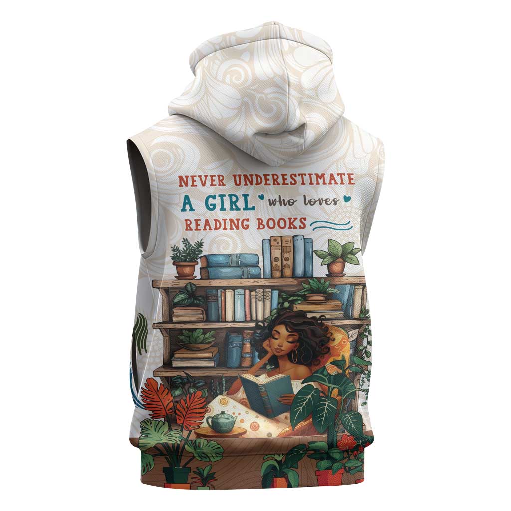 Never Underestimate A Girl Who Loves Reading Books Sleeveless Zip Hoodie African Book Lovers - African Pride