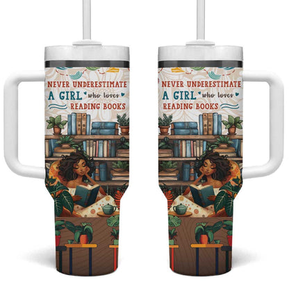 Never Underestimate A Girl Who Loves Reading Books Tumbler With Handle African Book Lovers