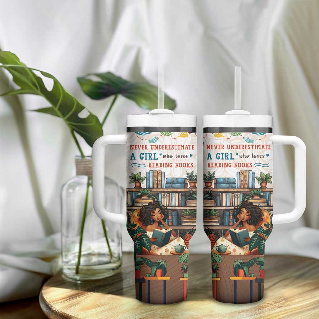 Never Underestimate A Girl Who Loves Reading Books Tumbler With Handle African Book Lovers