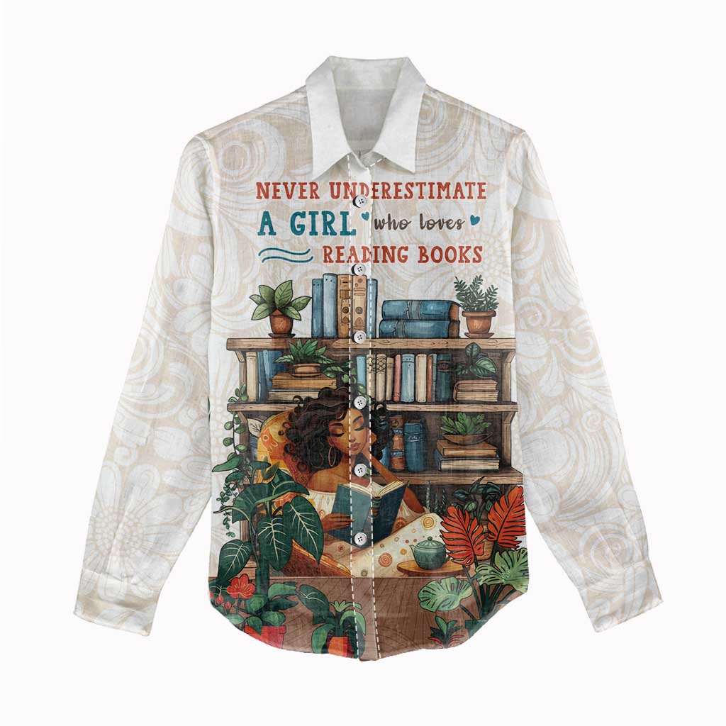 Never Underestimate A Girl Who Loves Reading Books Women Casual Shirt African Book Lovers