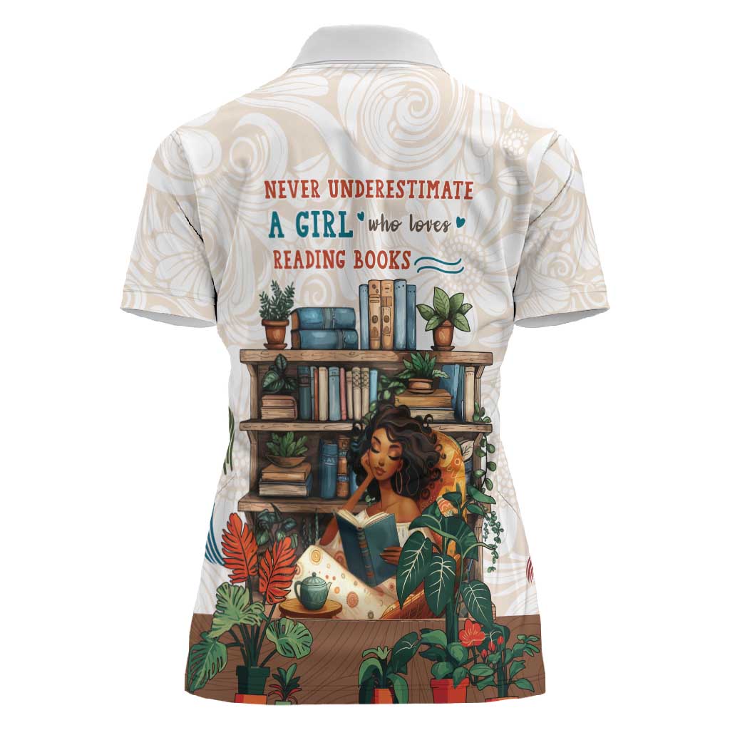 Never Underestimate A Girl Who Loves Reading Books Women Polo Shirt African Book Lovers