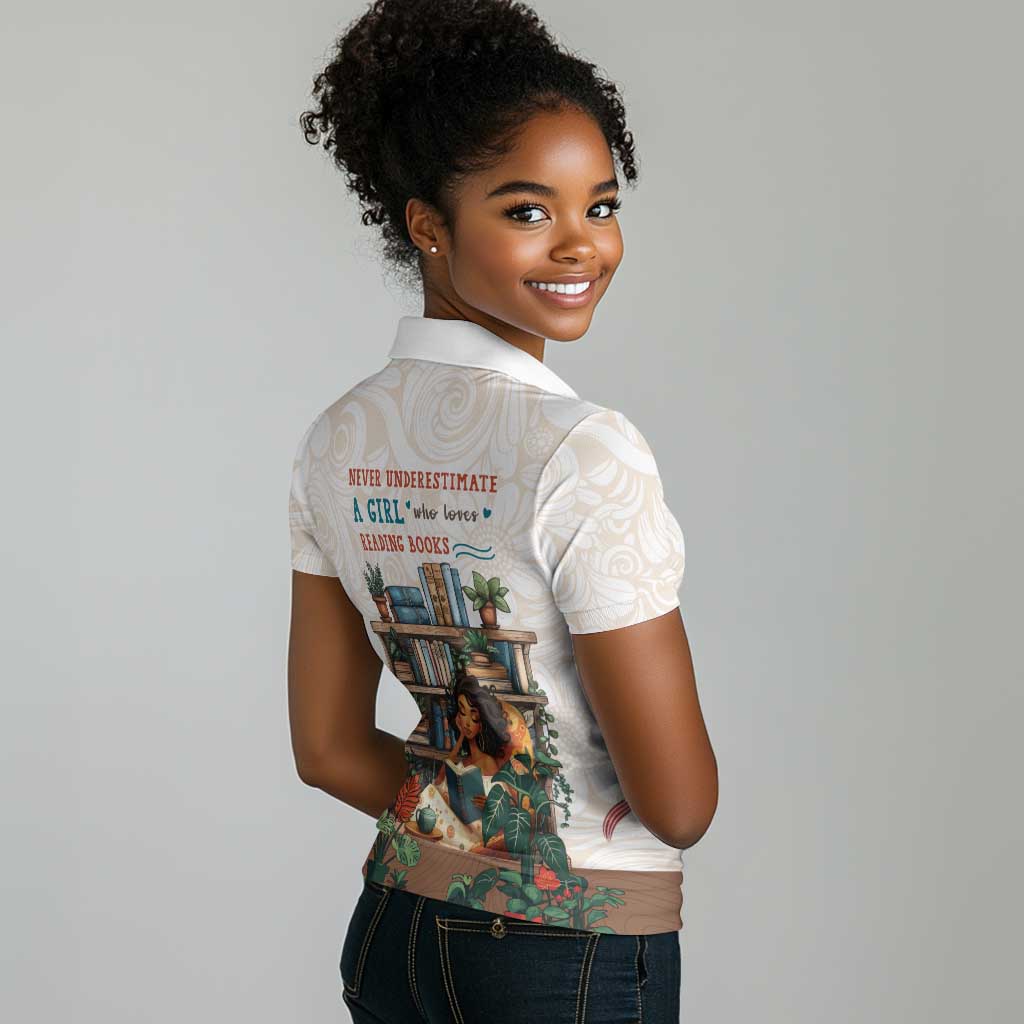 Never Underestimate A Girl Who Loves Reading Books Women Polo Shirt African Book Lovers