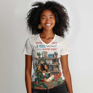 Never Underestimate A Girl Who Loves Reading Books Women V-Neck T-Shirt African Book Lovers