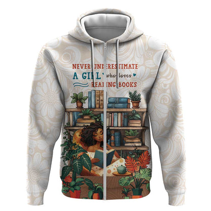 Never Underestimate A Girl Who Loves Reading Books Zip Hoodie African Book Lovers