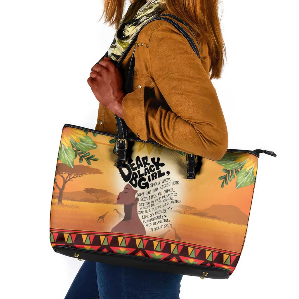 Dear Black Girl Leather Tote Bag African Pride Black Women