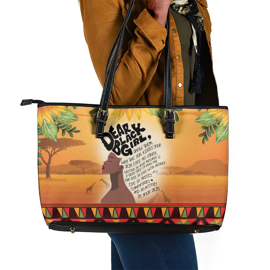 Dear Black Girl Leather Tote Bag African Pride Black Women