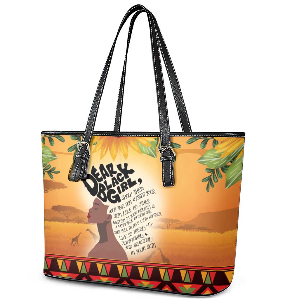 Dear Black Girl Leather Tote Bag African Pride Black Women