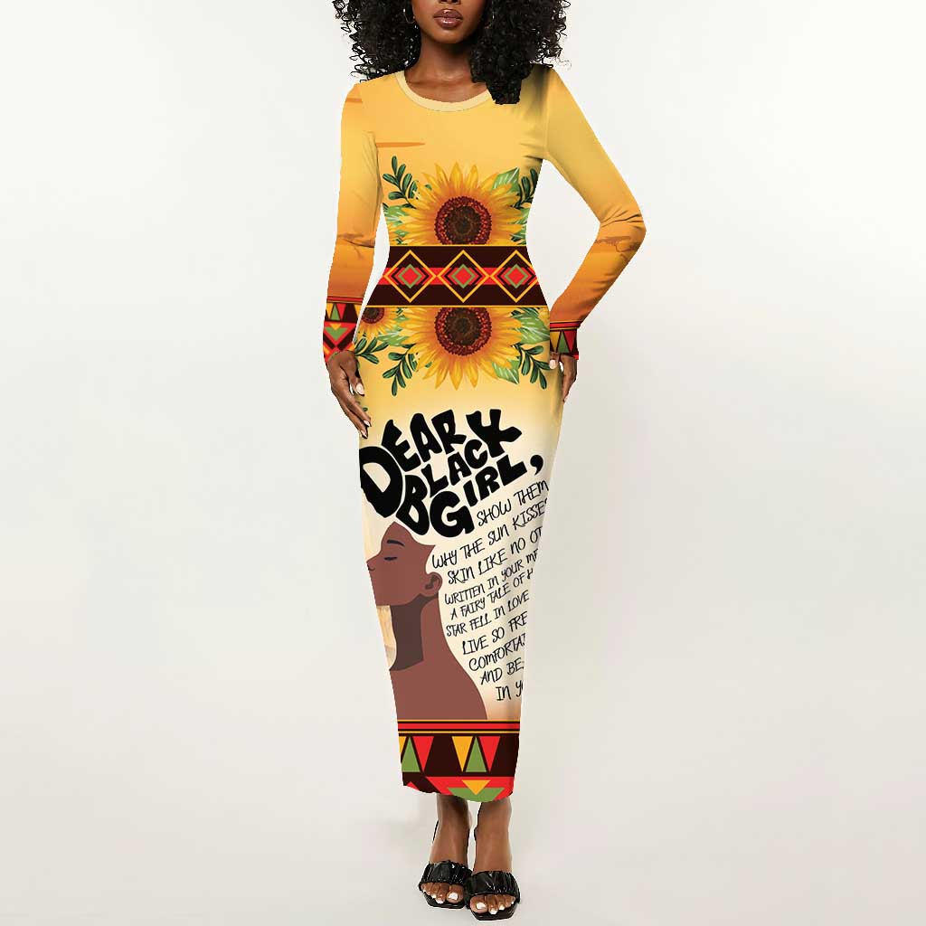 Dear Black Girl Long Sleeve Bodycon Dress African Pride Black Women DT04