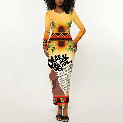 Dear Black Girl Long Sleeve Bodycon Dress African Pride Black Women DT04