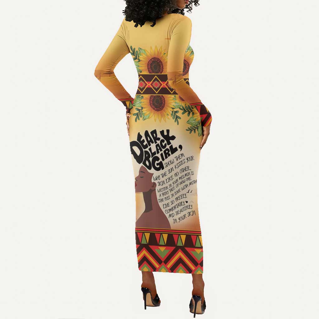 Dear Black Girl Long Sleeve Bodycon Dress African Pride Black Women DT04