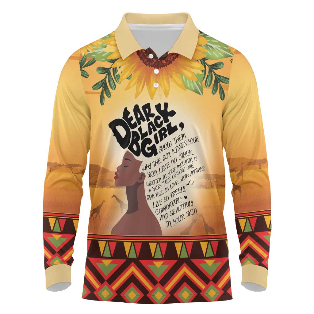 Dear Black Girl Long Sleeve Polo Shirt African Pride Black Women