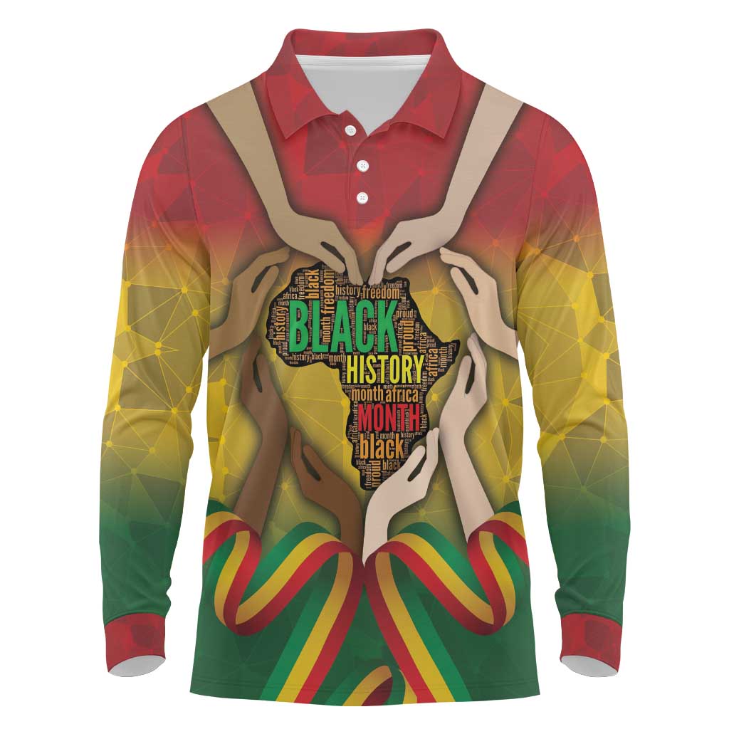 Black History Month Long Sleeve Polo Shirt I Am Black